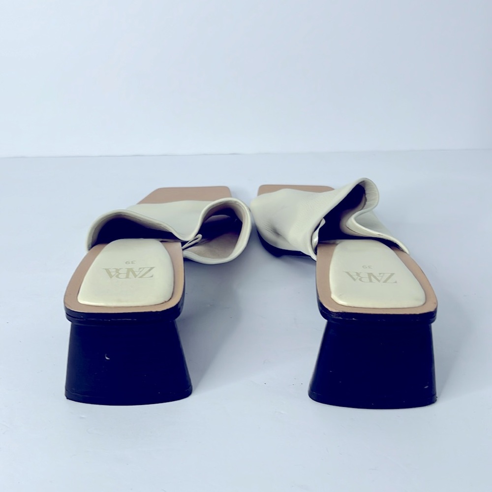 ZARA‎ EGGSHELL WHITE Leather Mules Sz 39 - Picture 7 of 9